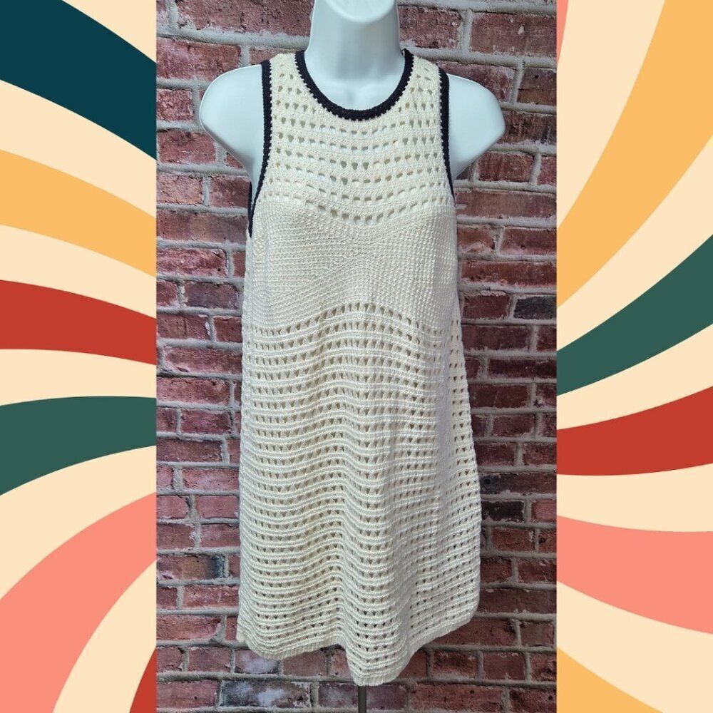 Universal Thread Cream Open Knit Mini Dress Small Sleeveless Slip Lined Boho